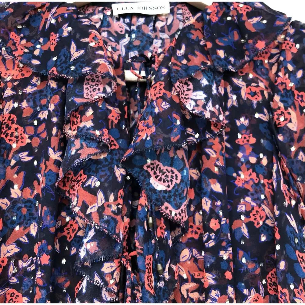 Ulla Johnson Cecily Mini Dress in Cosmos Floral Print Ruffles Puff Sleeve Size 4 - Picture 8 of 11